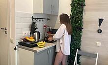 Teen Masturbates Kitchen Banana Dildo Deep In Pussy Moaning Loud!