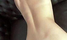 Curly brunette flexes deepthroats big cock cums on natural tits ass