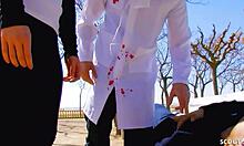 Karneval Threesome Sex with Funny Story and Hot German Teen Angelica Rough Panties Roleplay