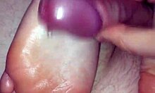 Girlfriend strokes cock with soft feet until cumshot explosion