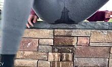 wanna see this teen pee soaking her tight leggings outdoors??