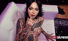 Tattooed Goth Aurora Anarchy Chokes on Deepthroat BDSM Face Fuck Domination