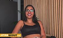 sexy latina model strips lingerie for boss interview then rides his cock doggystyle to get hired