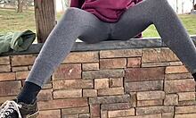 wanna see this teen pee soaking her tight leggings outdoors??
