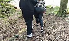 Luv flashin with hot friend on street in public park