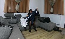 Milfycalla strips fur hooded jacket, slams huge dildo deep in tight milf pussy