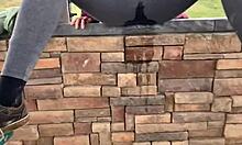 wanna see this teen pee soaking her tight leggings outdoors??