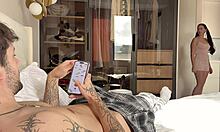 Girlfriend watches stepsis creampie while masturbating to orgasm