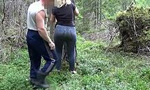 Cunning forester pounds busty wife in risky forest sex