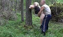 Cunning forester pounds busty wife in risky forest sex