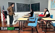 Teacher Pounds Two Asian Students In Fishnets School Fuck Frenzy!