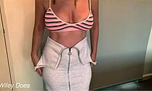 Hubby films wife slurping his long shaved cock like a pro