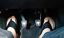Nylon Feet and Toe Separators Tease in Car