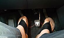 Nylon Feet and Toe Separators Tease in Car