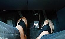 Nylon Feet and Toe Separators Tease in Car