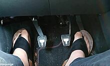 Nylon Feet and Toe Separators Tease in Car
