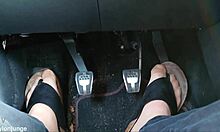 Nylon Feet and Toe Separators Tease in Car