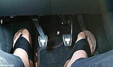 Nylon Feet and Toe Separators Tease in Car