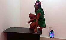 skinny latina brunette shakes ass erotic dance then bends for boyfriend doggystyle