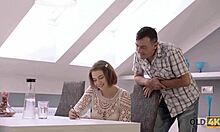 old man pounds marina visconti's shaved student pussy hard!