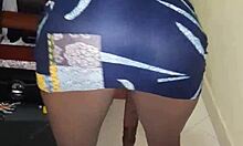 Petite Ebony Teen Ass Teases Under Tight Skirt