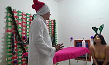 thick cock overwhelms bitch at first then pounds her missionary like whore in christmas massage parlor