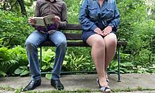 Hey lustful street milf why you flashing wet pussy pantyhose outdoors?