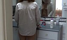 Blonde milf wife pisses, bathes, flashes hairy big pussy in erotic bathroom voyeur moments