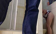 Stepdaddy watches 18yo petite finger tight pussy under skirt while sucking his cock
