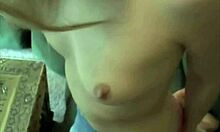 Petite Shaved Teen Strips and Fingers Tight Pussy on Sofa