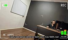 a redhead latina secretary teased boss at work, ended on knees sucking homemade voyeur style