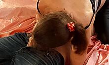 french amateur in satin outfit stockings high heels fucks rough doggystyle licks asshole sucks cock close-up