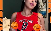 busty latina cheerleader ivy flores plays huge jugs and shaved pussy