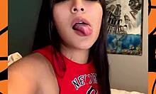 busty latina cheerleader ivy flores plays huge jugs and shaved pussy