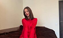 sweet milf cassiemua red dress lingerie flogger pussy masturbation closeup 🔥👗💦