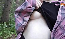 Risky forest nudity turns into solo public tease