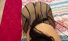 he catches his horny stepmom watching porn on bed and makes her suck his huge dick to cool her down