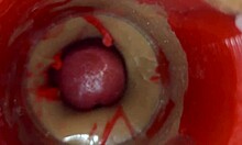 Monster cock deepthroats slave for sloppy creampie close-up