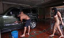 My stepdauter naked helps wash car