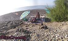 Watch misscreamy's milf wife suck huge cock on nude beach, voyeur catches outdoor cumshot 😏👀