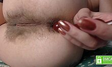 Pushing Anal Beads Hands-Free From Sexy Mature Hairy Asshole Solo