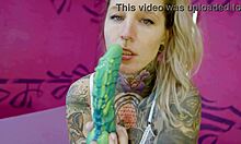 tattoo whore gags on deep throat before hard dp stretches her asshole to the limit