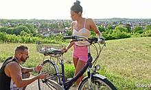 skinny german latina teen christy ley risks outdoor fuck with stranger for his help