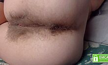 Pushing Anal Beads Hands-Free From Sexy Mature Hairy Asshole Solo