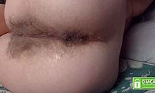 Pushing Anal Beads Hands-Free From Sexy Mature Hairy Asshole Solo
