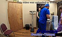 Luci Starrs spreads shaved pussy for dr tampa's first fingering gyno exam close-up