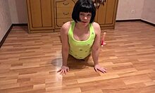 Gymnast brunette's beautiful butt gaped by anal dildo in homemade masturbation