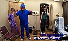 Luci Starrs spreads shaved pussy for dr tampa's first fingering gyno exam close-up