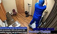 Luci Starrs spreads shaved pussy for dr tampa's first fingering gyno exam close-up