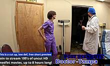 Luci Starrs spreads shaved pussy for dr tampa's first fingering gyno exam close-up